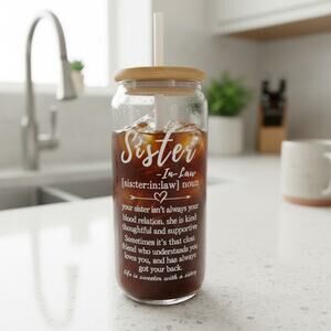 Sister in Law Birthday Gift Set Glass Mug Funny Coffee Socks Happy Box